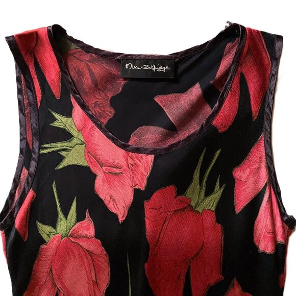 Vintage 90s Y2K Miss Selfridges slip dark florals fitted satin dress - Picture 10 of 16